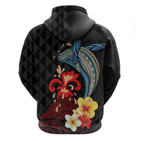 Hawaiian Whale and Volcanic Eruption Zip Hoodie Hibiscus and Kakau Pattern LT03 - Polynesian Pride