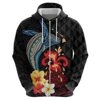 Hawaiian Whale and Volcanic Eruption Zip Hoodie Hibiscus and Kakau Pattern LT03 - Polynesian Pride