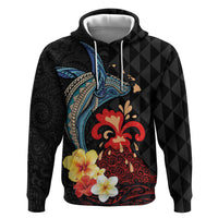 Hawaiian Whale and Volcanic Eruption Zip Hoodie Hibiscus and Kakau Pattern LT03 Pullover Hoodie Black - Polynesian Pride