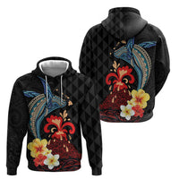 Hawaiian Whale and Volcanic Eruption Zip Hoodie Hibiscus and Kakau Pattern LT03 - Polynesian Pride