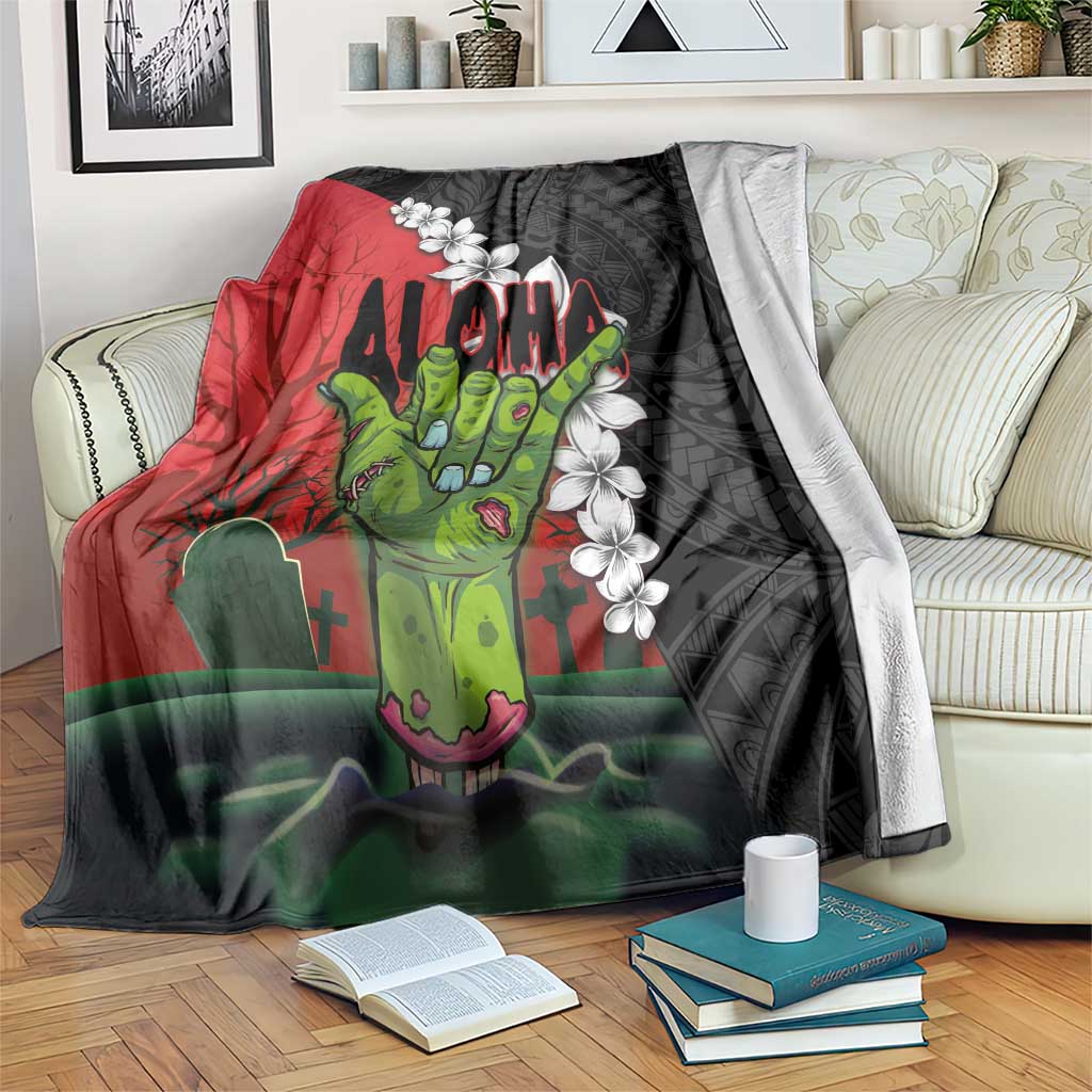 Hawaiian Halloween Blanket Horror Shaka Hand with Plumeria and Polynesian Tattoo Blood Color LT03 Red - Polynesian Pride