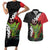 Hawaiian Halloween Couples Matching Short Sleeve Bodycon Dress and Hawaiian Shirt Horror Shaka Hand with Plumeria and Polynesian Tattoo Blood Color