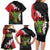 Hawaiian Halloween Family Matching Long Sleeve Bodycon Dress and Hawaiian Shirt Horror Shaka Hand with Plumeria and Polynesian Tattoo Blood Color