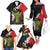 Hawaiian Halloween Family Matching Off The Shoulder Long Sleeve Dress and Hawaiian Shirt Horror Shaka Hand with Plumeria and Polynesian Tattoo Blood Color