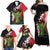 Hawaiian Halloween Family Matching Off Shoulder Maxi Dress and Hawaiian Shirt Horror Shaka Hand with Plumeria and Polynesian Tattoo Blood Color