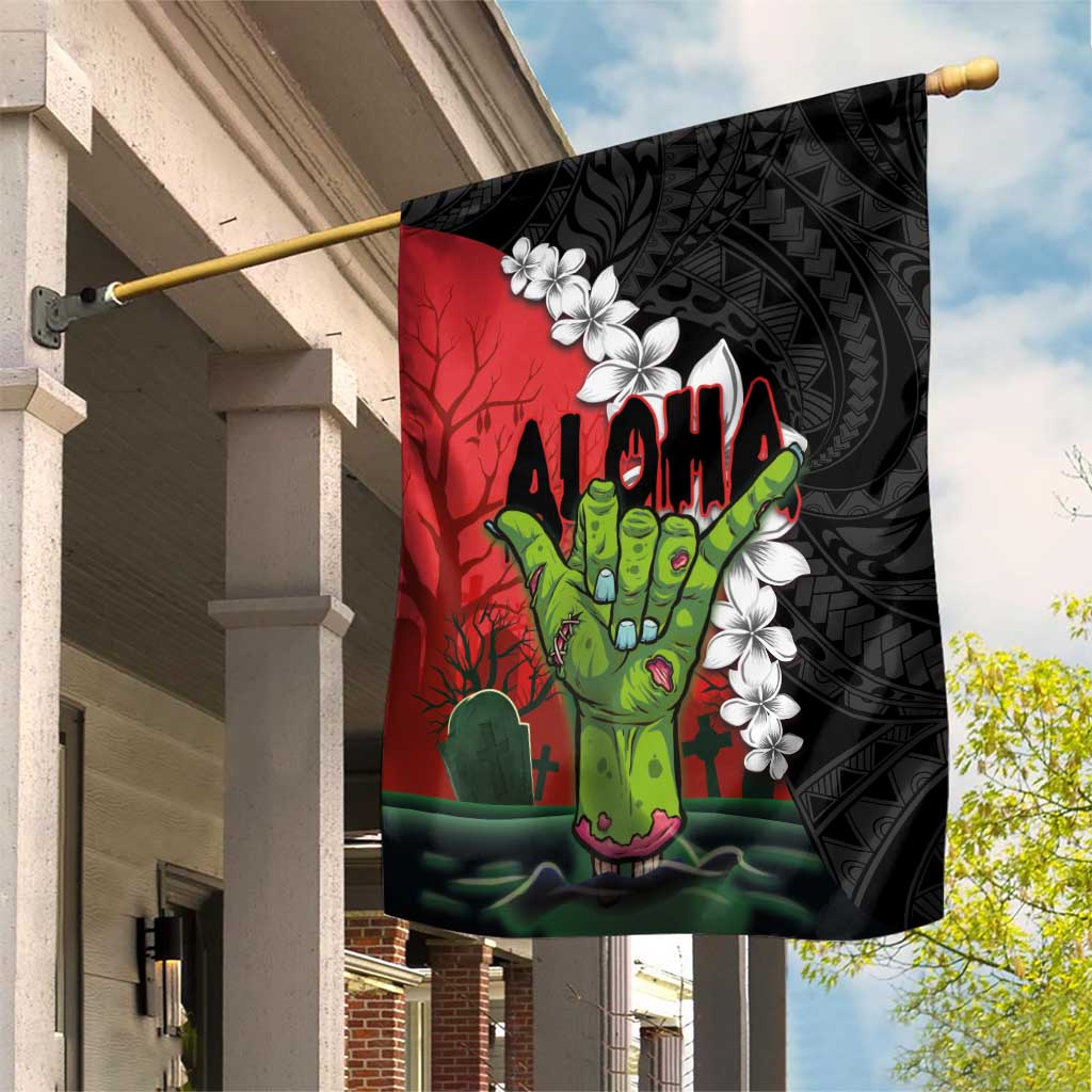 Hawaiian Halloween Garden Flag Horror Shaka Hand with Plumeria and Polynesian Tattoo Blood Color LT03 House Flag Red - Polynesian Pride