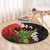 Hawaiian Halloween Round Carpet Horror Shaka Hand with Plumeria and Polynesian Tattoo Blood Color