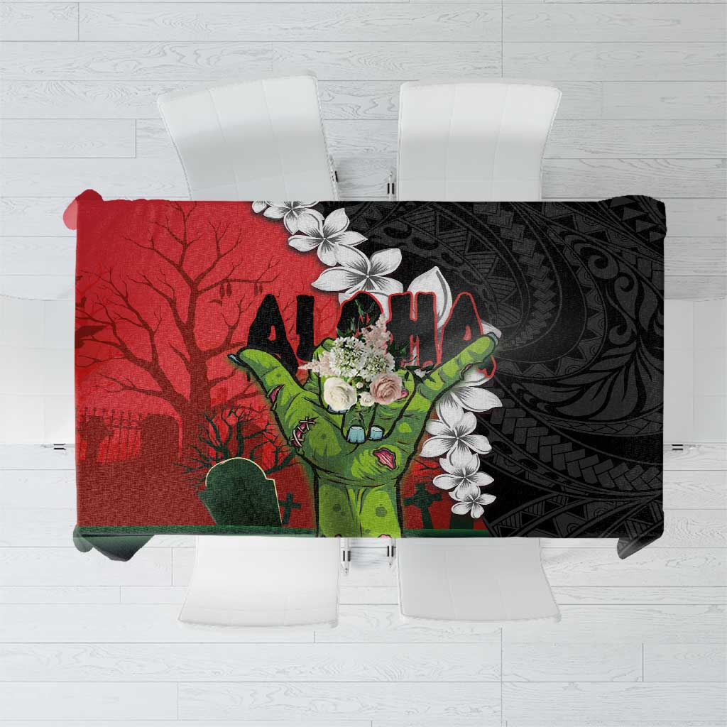 Hawaiian Halloween Tablecloth Horror Shaka Hand with Plumeria and Polynesian Tattoo Blood Color LT03 Red - Polynesian Pride