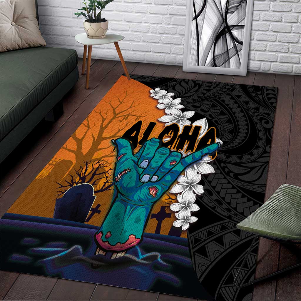 Hawaiian Halloween Area Rug Horror Shaka Hand with Plumeria and Polynesian Tattoo Autumn Color LT03 Orange - Polynesian Pride