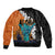 Hawaiian Halloween Bomber Jacket Horror Shaka Hand with Plumeria and Polynesian Tattoo Autumn Color