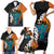 Hawaiian Halloween Family Matching Short Sleeve Bodycon Dress and Hawaiian Shirt Horror Shaka Hand with Plumeria and Polynesian Tattoo Autumn Color