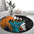 Hawaiian Halloween Round Carpet Horror Shaka Hand with Plumeria and Polynesian Tattoo Autumn Color