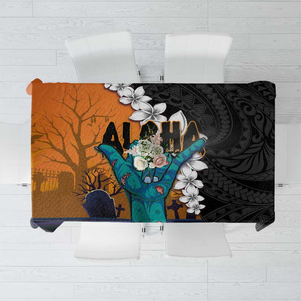 Hawaiian Halloween Tablecloth Horror Shaka Hand with Plumeria and Polynesian Tattoo Autumn Color LT03 Orange - Polynesian Pride