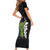 Hawaiian Halloween Family Matching Short Sleeve Bodycon Dress and Hawaiian Shirt Horror Shaka Hand with Plumeria and Polynesian Tattoo Midnight Color