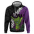 Hawaiian Halloween Hoodie Horror Shaka Hand with Plumeria and Polynesian Tattoo Midnight Color