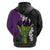 Hawaiian Halloween Hoodie Horror Shaka Hand with Plumeria and Polynesian Tattoo Midnight Color