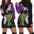 Hawaiian Halloween Hoodie Dress Horror Shaka Hand with Plumeria and Polynesian Tattoo Midnight Color