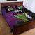 Hawaiian Halloween Quilt Bed Set Horror Shaka Hand with Plumeria and Polynesian Tattoo Midnight Color