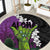 Hawaiian Halloween Round Carpet Horror Shaka Hand with Plumeria and Polynesian Tattoo Midnight Color