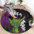 Hawaiian Halloween Round Carpet Horror Shaka Hand with Plumeria and Polynesian Tattoo Midnight Color