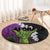 Hawaiian Halloween Round Carpet Horror Shaka Hand with Plumeria and Polynesian Tattoo Midnight Color