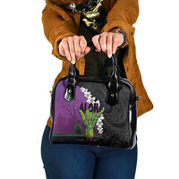 Hawaiian Halloween Shoulder Handbag Horror Shaka Hand with Plumeria and Polynesian Tattoo Midnight Color LT03 One Size Purple - Polynesian Pride