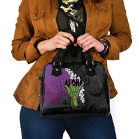 Hawaiian Halloween Shoulder Handbag Horror Shaka Hand with Plumeria and Polynesian Tattoo Midnight Color LT03 - Polynesian Pride
