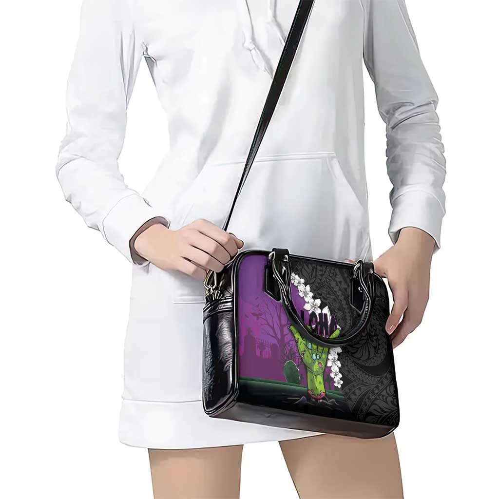 Hawaiian Halloween Shoulder Handbag Horror Shaka Hand with Plumeria and Polynesian Tattoo Midnight Color LT03 - Polynesian Pride