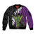 Hawaiian Halloween Sleeve Zip Bomber Jacket Horror Shaka Hand with Plumeria and Polynesian Tattoo Midnight Color