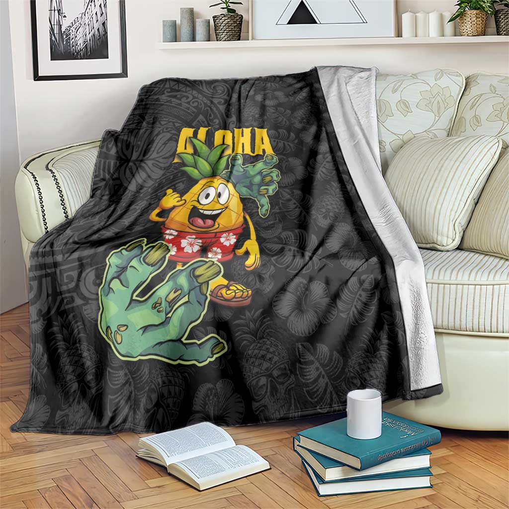Hawaiian Halloween Blanket Aloha Pinapple with Mysterious Hands and Polynesian Tribal Tattoo LT03 Black - Polynesian Pride