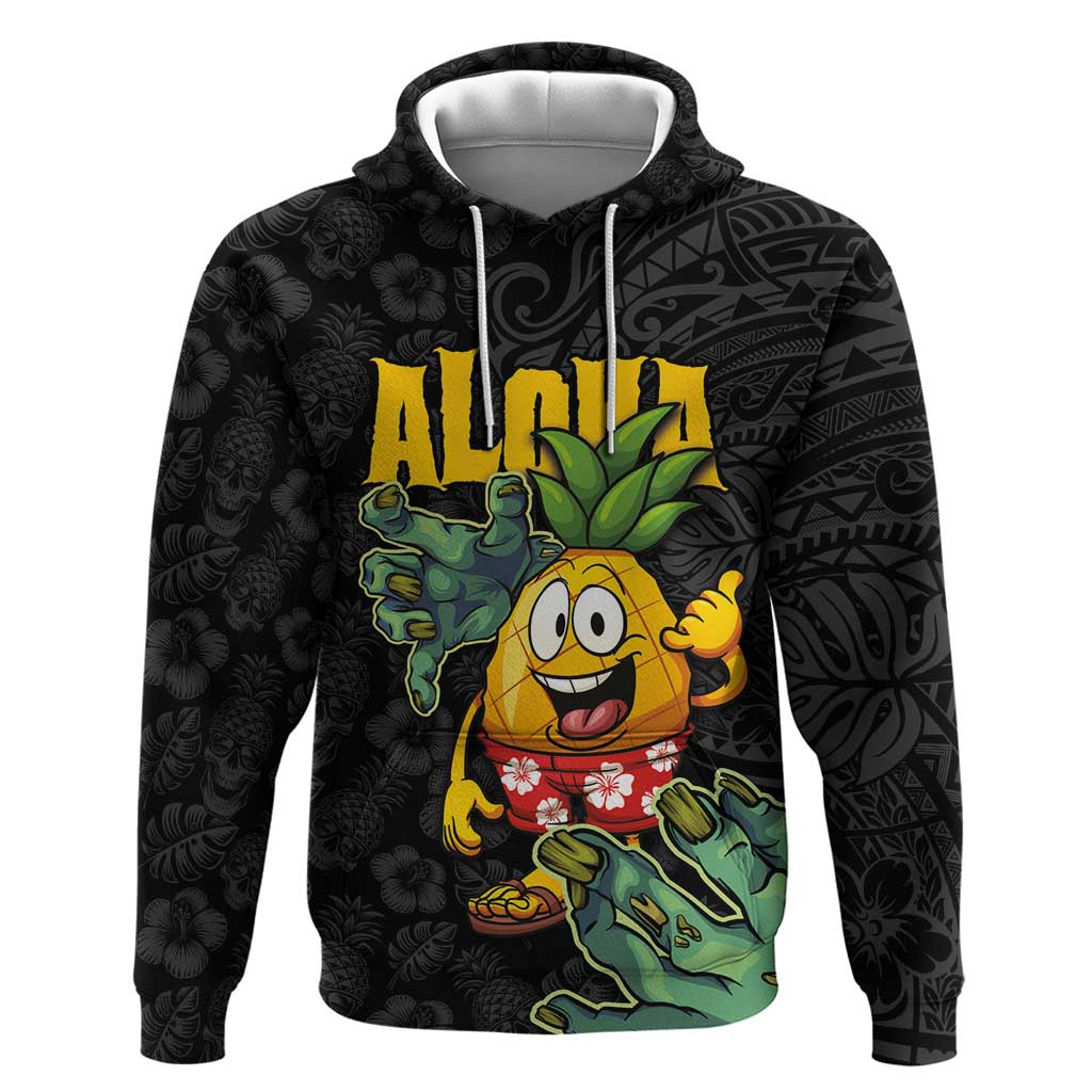 Hawaiian Halloween Hoodie Aloha Pinapple with Mysterious Hands and Polynesian Tribal Tattoo LT03 Pullover Hoodie Black - Polynesian Pride