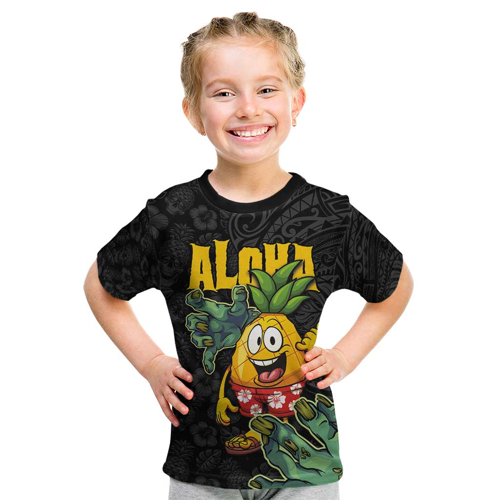Hawaiian Halloween Kid T Shirt Aloha Pinapple with Mysterious Hands and Polynesian Tribal Tattoo LT03 Black - Polynesian Pride