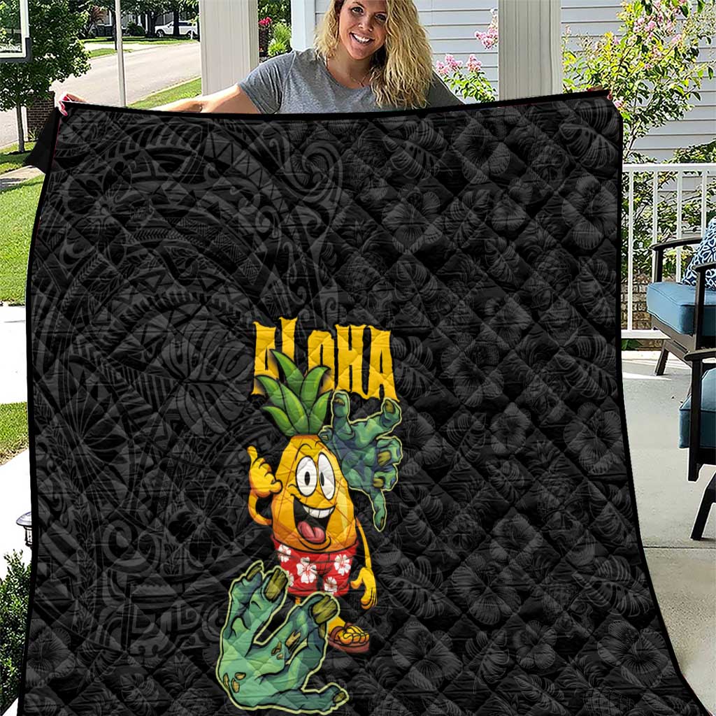 Hawaiian Halloween Quilt Aloha Pinapple with Mysterious Hands and Polynesian Tribal Tattoo