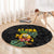 Hawaiian Halloween Round Carpet Aloha Pinapple with Mysterious Hands and Polynesian Tribal Tattoo