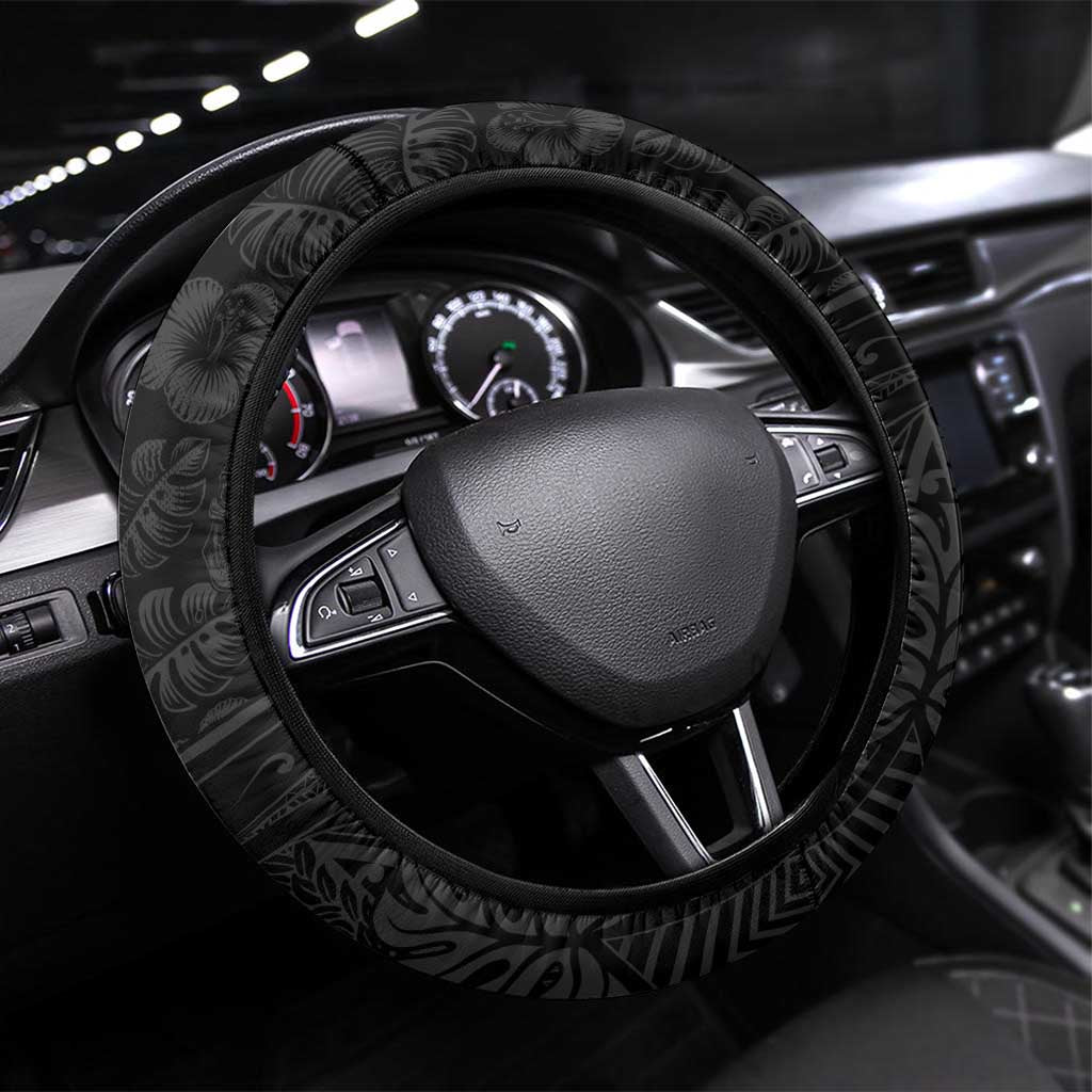 Hawaiian Halloween Steering Wheel Cover Aloha Pinapple with Mysterious Hands and Polynesian Tribal Tattoo LT03 Universal Fit Black - Polynesian Pride