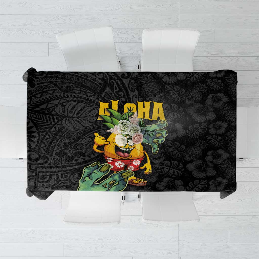 Hawaiian Halloween Tablecloth Aloha Pinapple with Mysterious Hands and Polynesian Tribal Tattoo