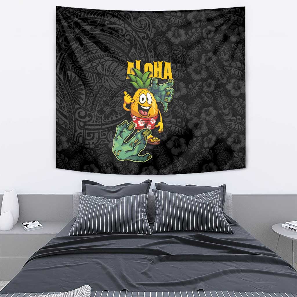 Hawaiian Halloween Tapestry Aloha Pinapple with Mysterious Hands and Polynesian Tribal Tattoo LT03 - Polynesian Pride