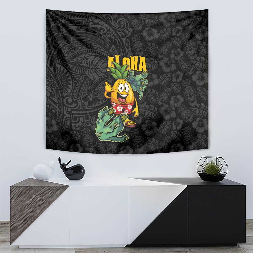 Hawaiian Halloween Tapestry Aloha Pinapple with Mysterious Hands and Polynesian Tribal Tattoo LT03 - Polynesian Pride