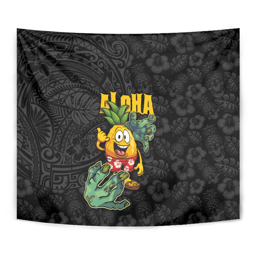 Hawaiian Halloween Tapestry Aloha Pinapple with Mysterious Hands and Polynesian Tribal Tattoo LT03 - Polynesian Pride