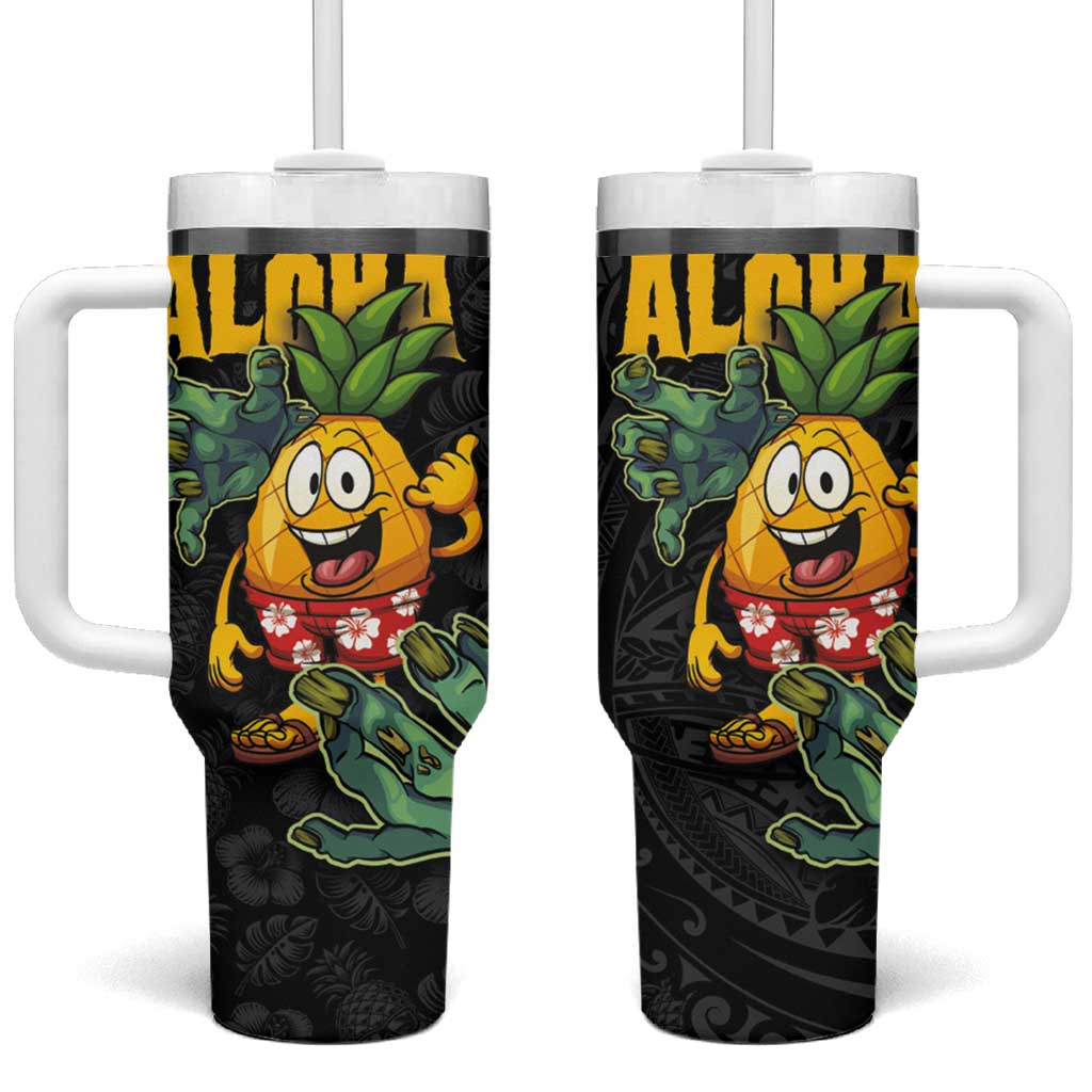 Hawaiian Halloween Tumbler With Handle Aloha Pinapple with Mysterious Hands and Polynesian Tribal Tattoo LT03 One Size: 40 oz Black - Polynesian Pride