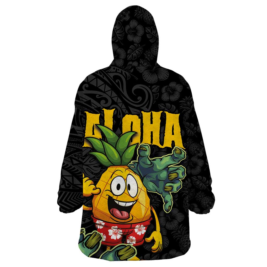 Hawaiian Halloween Wearable Blanket Hoodie Aloha Pinapple with Mysterious Hands and Polynesian Tribal Tattoo LT03 - Polynesian Pride