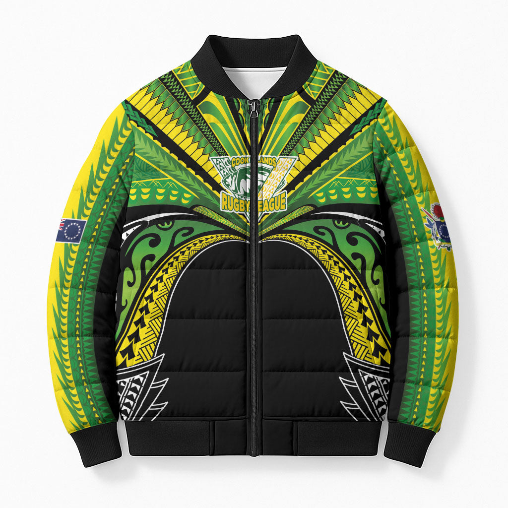Cook Islands Rugby League Custom Bomber Puffer Jacket Polynesian and Tatau Tribal Art - Black Color LT03 Unisex Black - Polynesian Pride