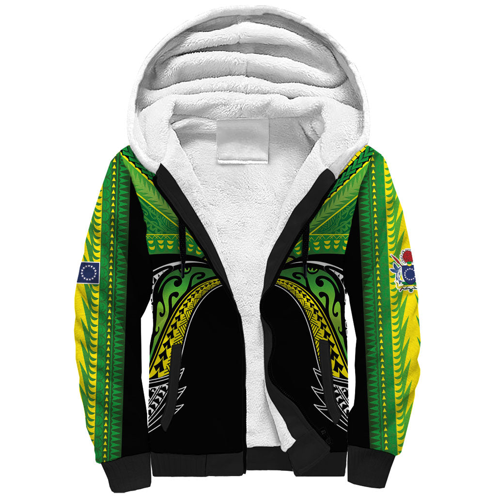 Cook Islands Rugby League Custom Sherpa Hoodie Polynesian and Tatau Tribal Art - Black Color