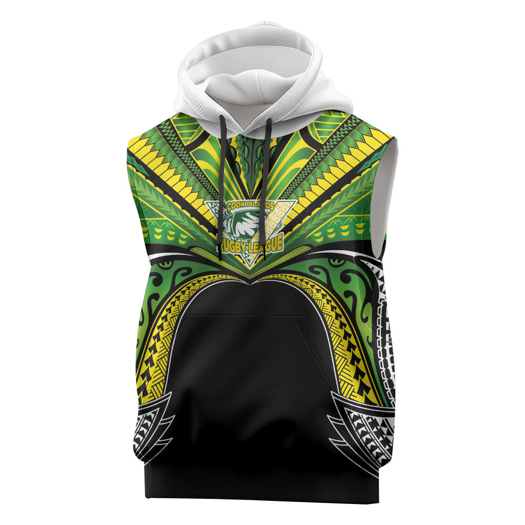 Cook Islands Rugby League Custom Sleeveless Hoodie Polynesian and Tatau Tribal Art - Black Color