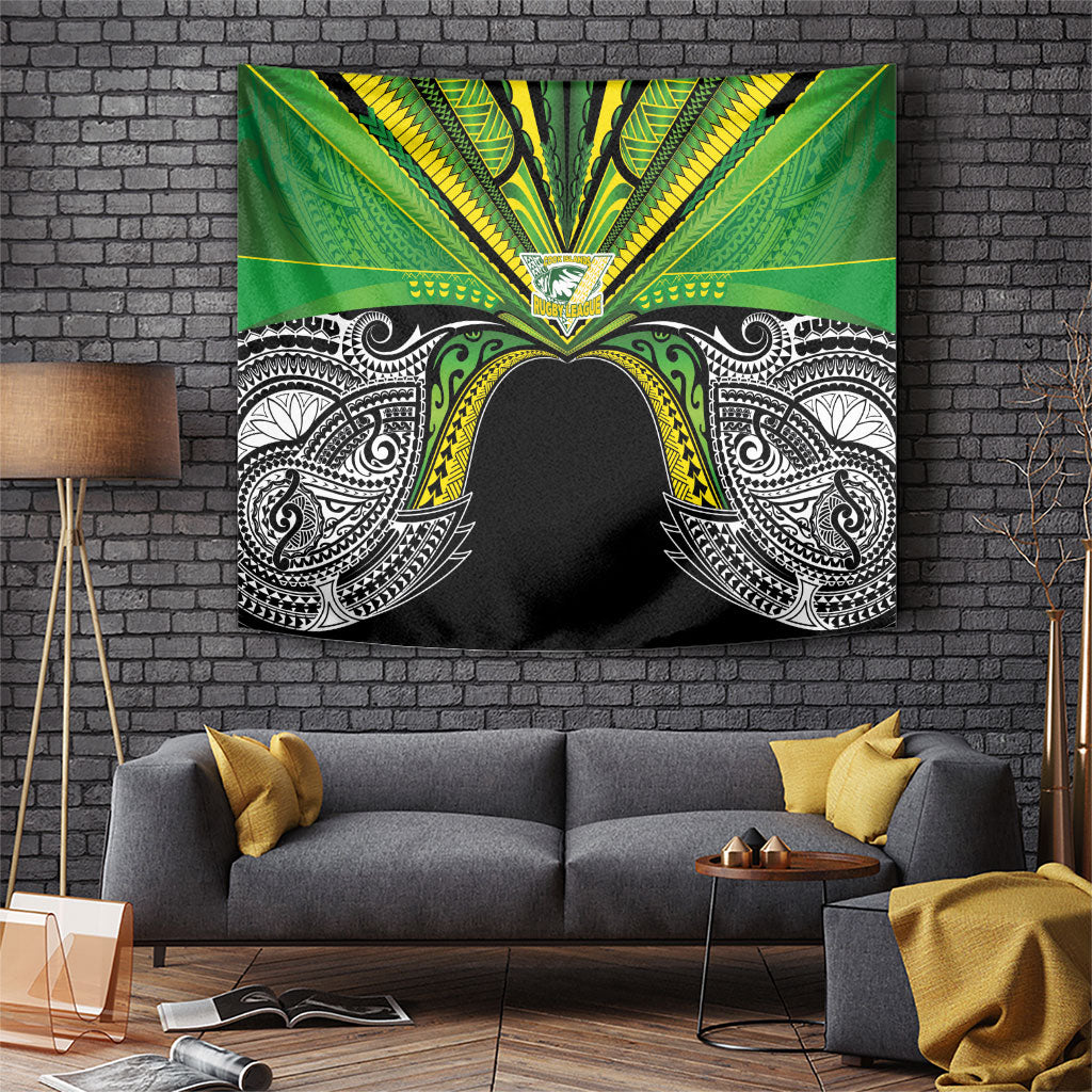 Cook Islands Rugby League Tapestry Polynesian and Tatau Tribal Art - Black Color
