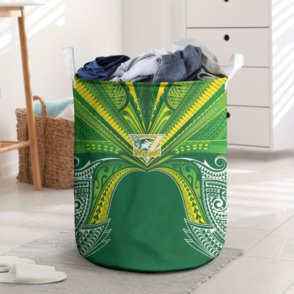 Cook Islands Rugby League Laundry Basket Polynesian and Tatau Tribal Art - Green Color
