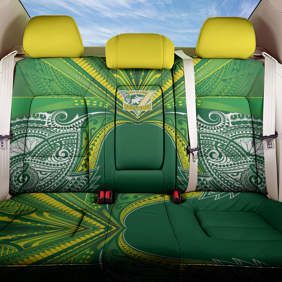 Cook Islands Rugby League Back Car Seat Cover Polynesian and Tatau Tribal Art - Green Color LT03 One Size Green - Polynesian Pride