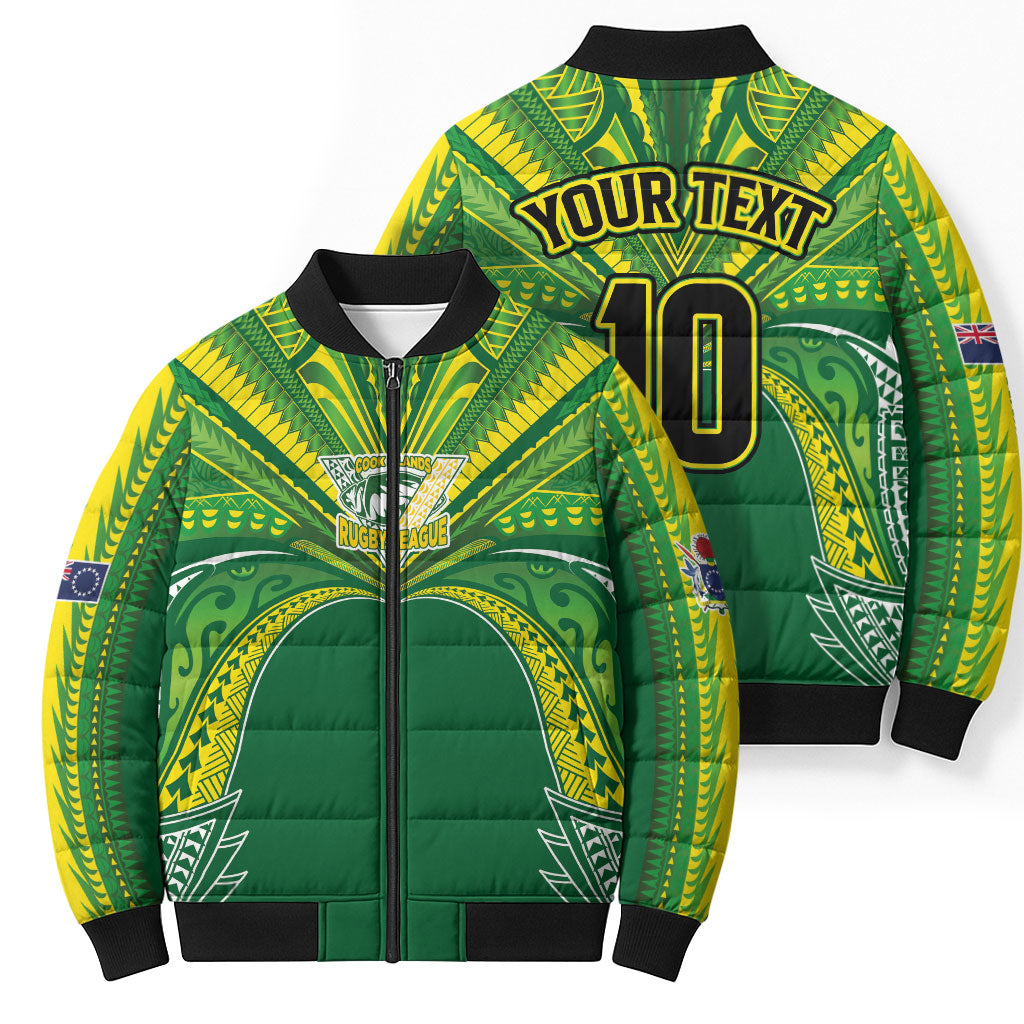 Cook Islands Rugby League Custom Bomber Puffer Jacket Polynesian and Tatau Tribal Art - Green Color LT03 - Polynesian Pride