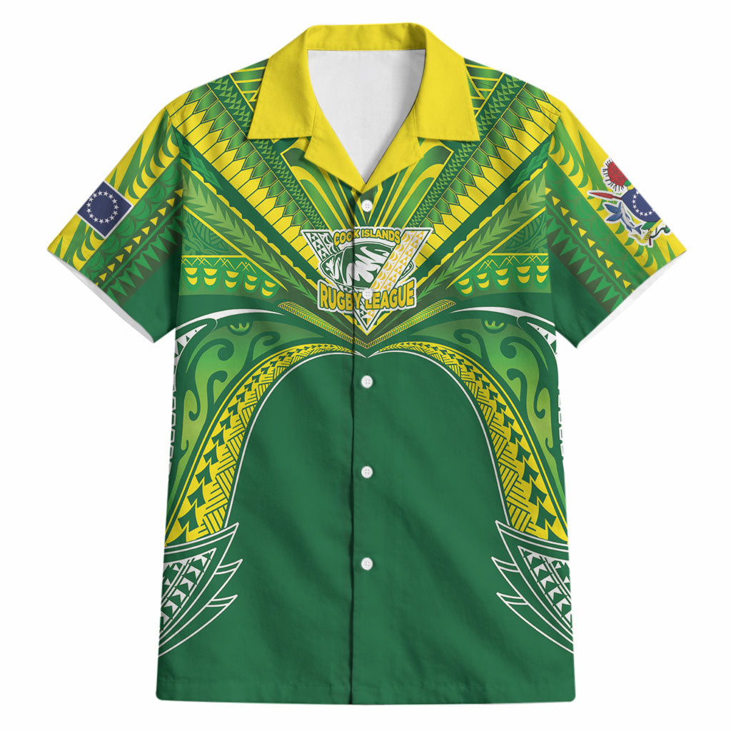 Cook Islands Rugby League Custom Hawaiian Shirt Polynesian and Tatau Tribal Art - Green Color
