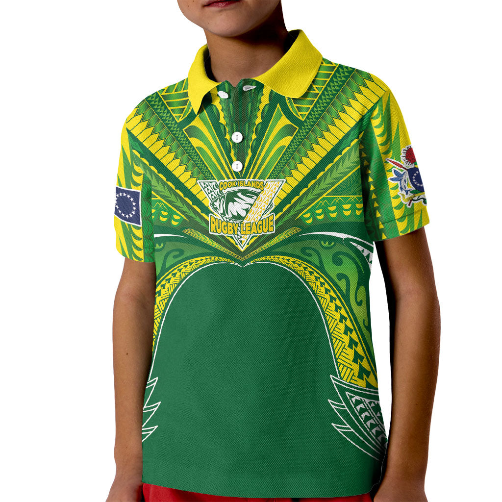 Cook Islands Rugby League Custom Kid Polo Shirt Polynesian and Tatau Tribal Art - Green Color